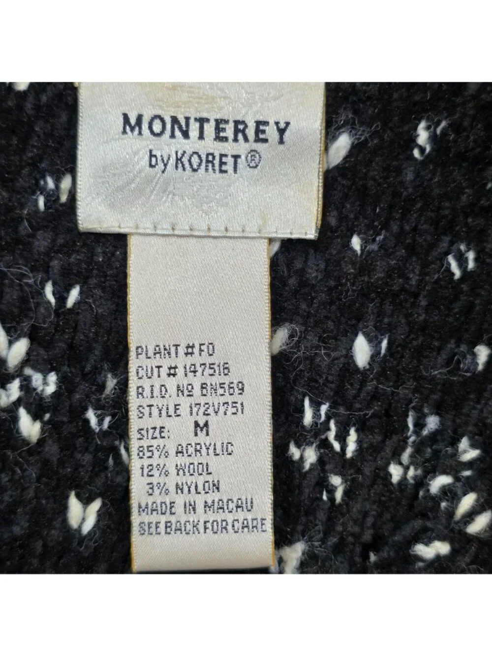Vintage Koret Marled Wool Sweater M Black Deadstock Whimsygoth Preppy Outdoor